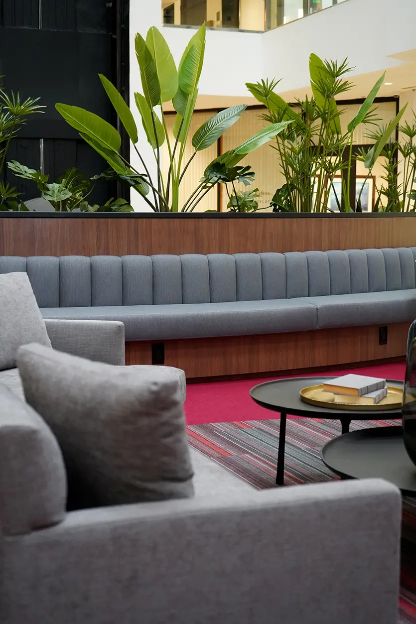 Lounge Area Design in a Commercial Building with Custom Bench