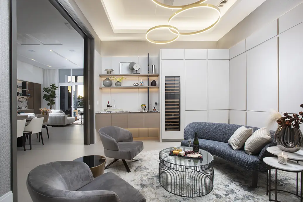 Home Lounge Design with Home Bar and Seating Area