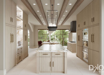 Contemporary Mediterranean kitchen design with kitchen island designed by top miami interior designers