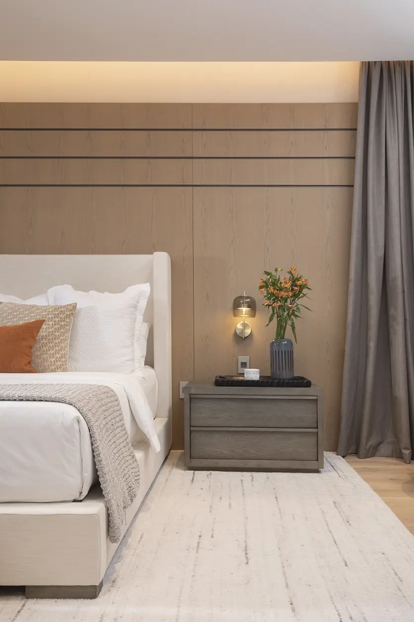 Master Bedroom Headboard Wall Detail Designed by Miami Interiors Designers