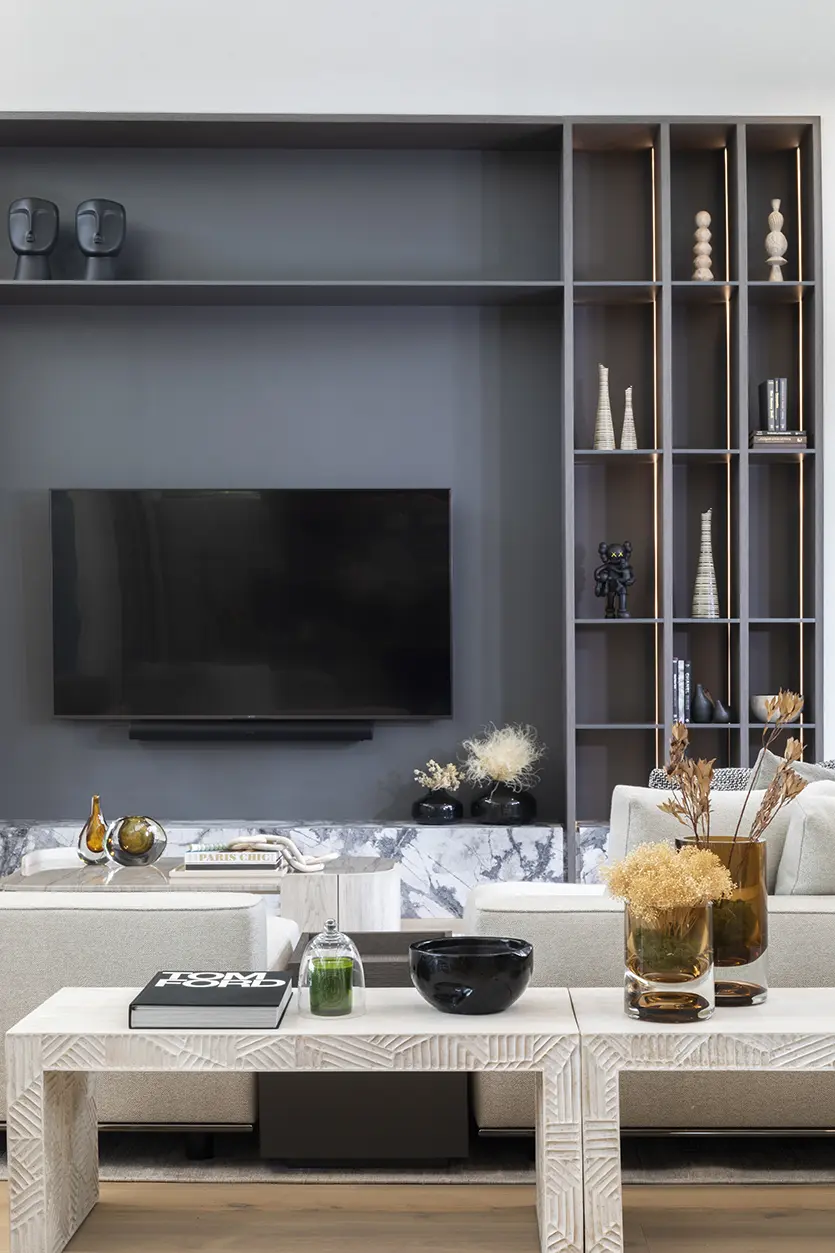 Custom Shelving Unit in a Contemporary Living Room
