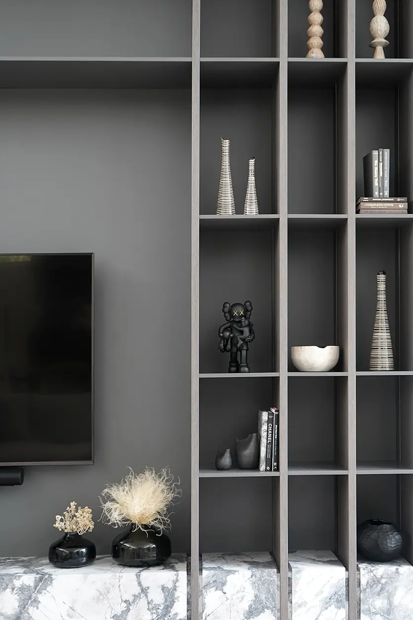 Stylish shelving unit in a contemporary Miami interior