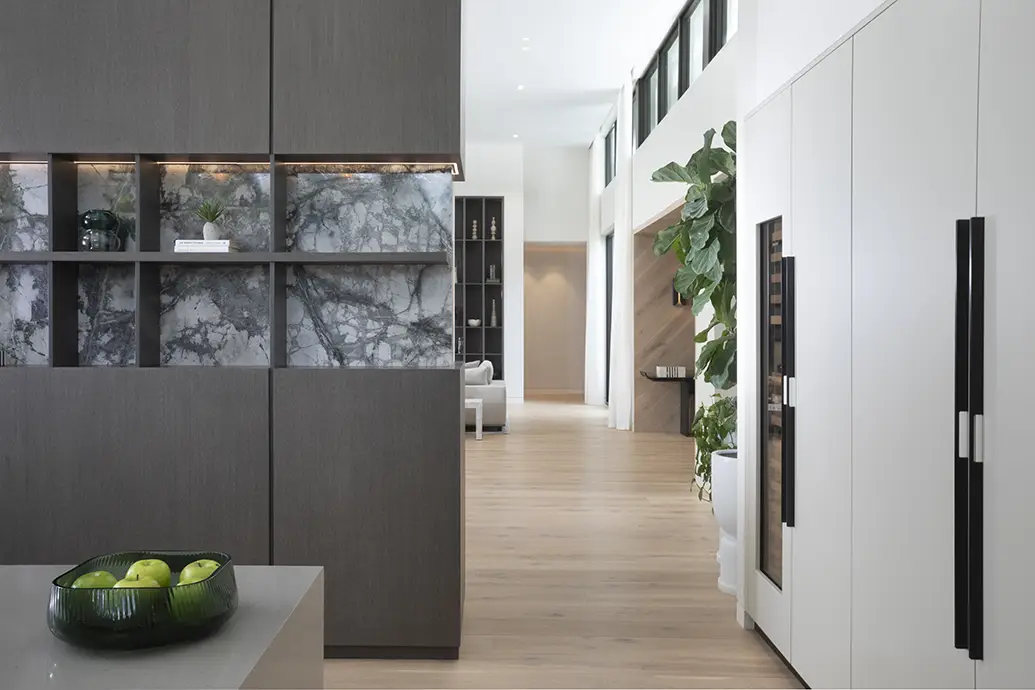 Hallway of a Zen Contemporary Miami Residence.