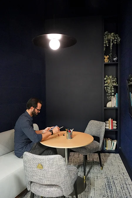 Creative blue room phone booth in a creative studi