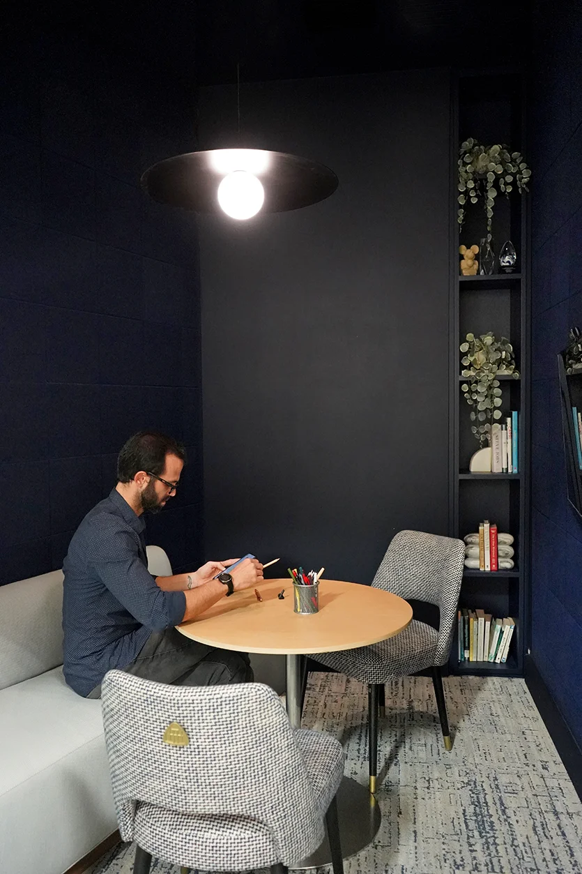 Creative blue room phone booth in a creative studi