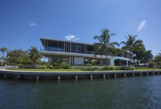 Florida waterfront property in Fort Lauderdale with modern industrial home exterior