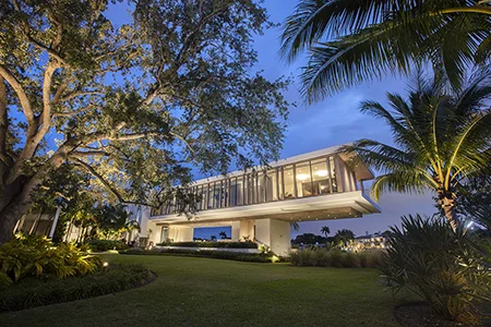 Florida waterfront property in Fort Lauderdale with modern industrial home exterior
