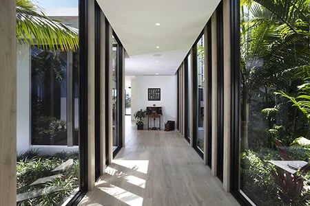 Architectural hallway interior design in a Florida waterfront home