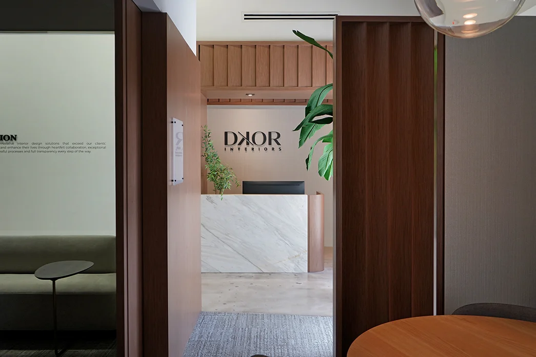 Creative interior design studio entrance desk in Miami, Florida