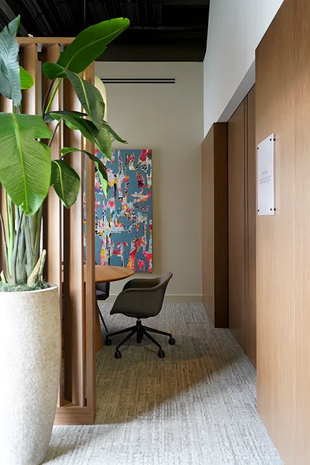 Lounge area for receiving clients in an interior design studio