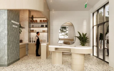 Front desk and dining area design for a Fort Lauderdale restaurant