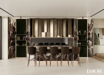 Home Bar of Warm Elegance Venetian Islands Home by DKOR Interiors