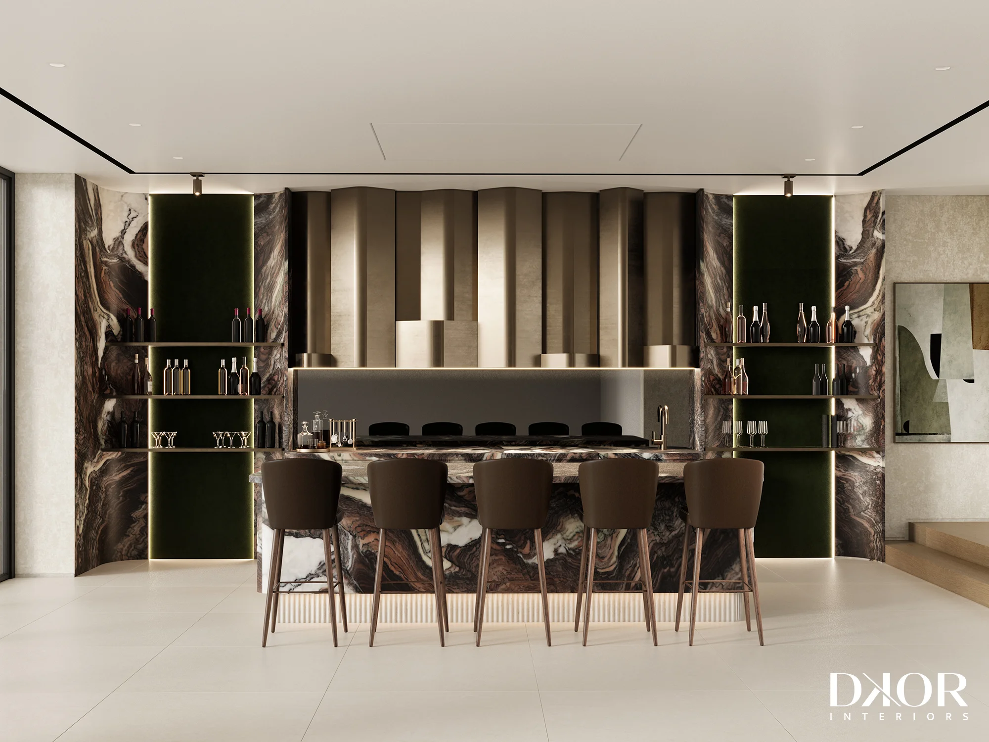 Home Bar of Warm Elegance Venetian Islands Home by DKOR Interiors