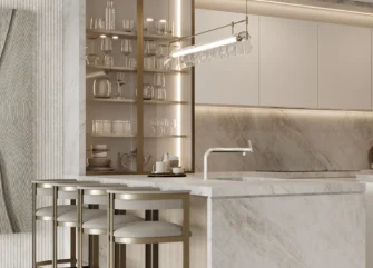 Diseño interior de la cocina de un apartamento de Miami en The Bath Club