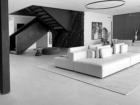 Existing conditions of living room space of a home in Bay Harbor Island