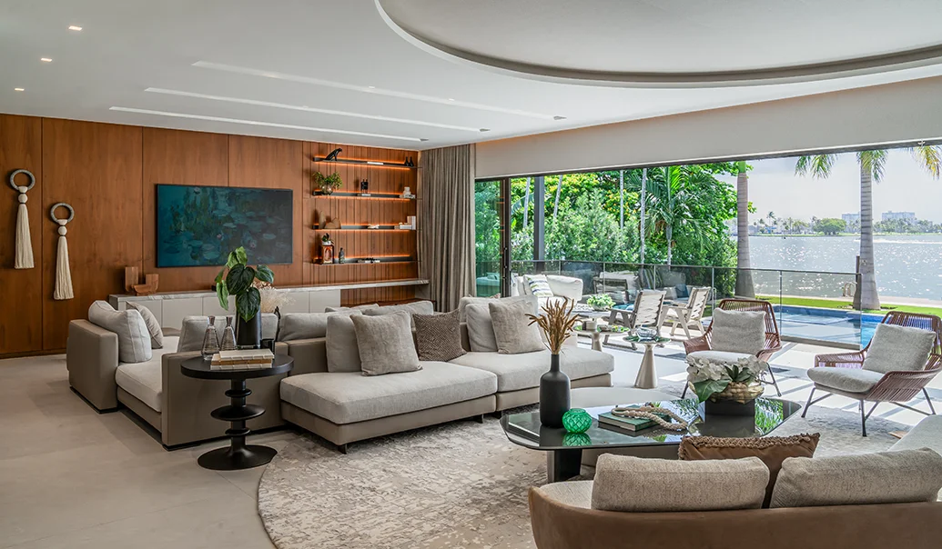 Living room design of Bay Harbor Island home in Miami after renovation by DKOR Interiors.