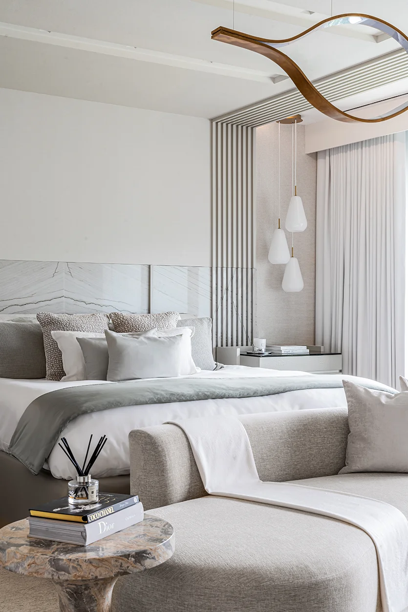 Serene and Luxurious Master Bedroom Bed Detail – Bay Harbor Islands Residence
