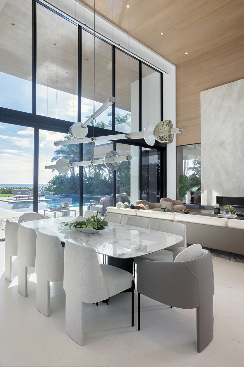 Hillsboro Beach oceanfront home dining room designed by Miami residential designers
