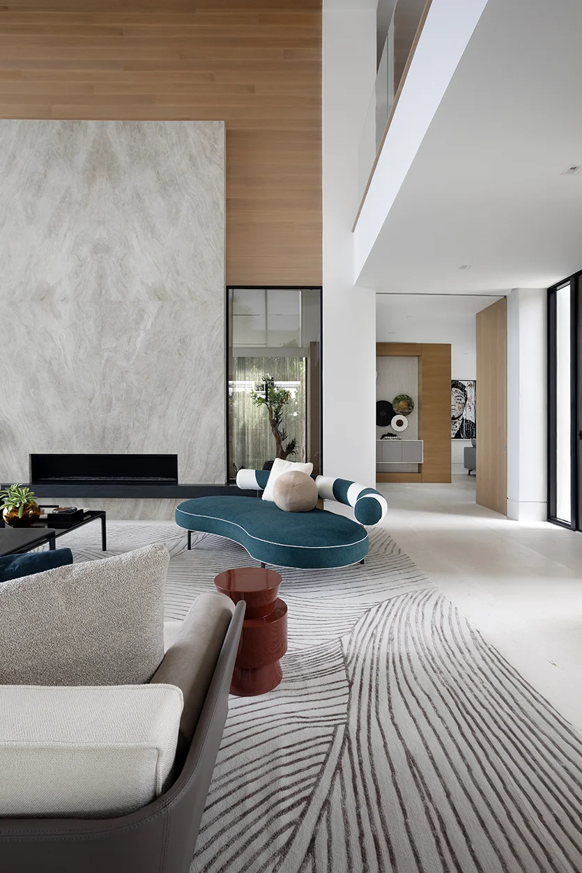 Living area and lounge interiors in Hillsboro Beach beachfront home by Miami designers