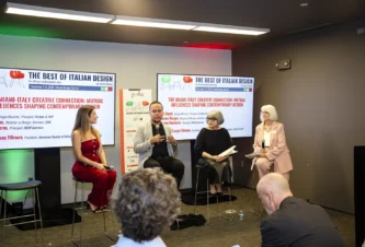 Interior design professionals participating in a panel discussion in Miami