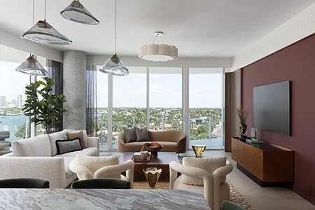 Pier 66 condo interior with bold color and creative design details in Fort Lauderdale