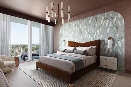 Fort Lauderdale interior designers’ bedroom concept for Pier Sixty Six residence featured in magazine
