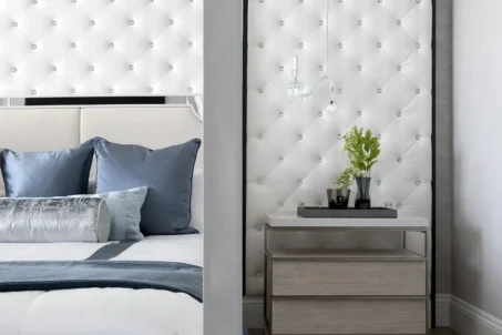 Boca Raton Florida master bedroom design with transitional interior style