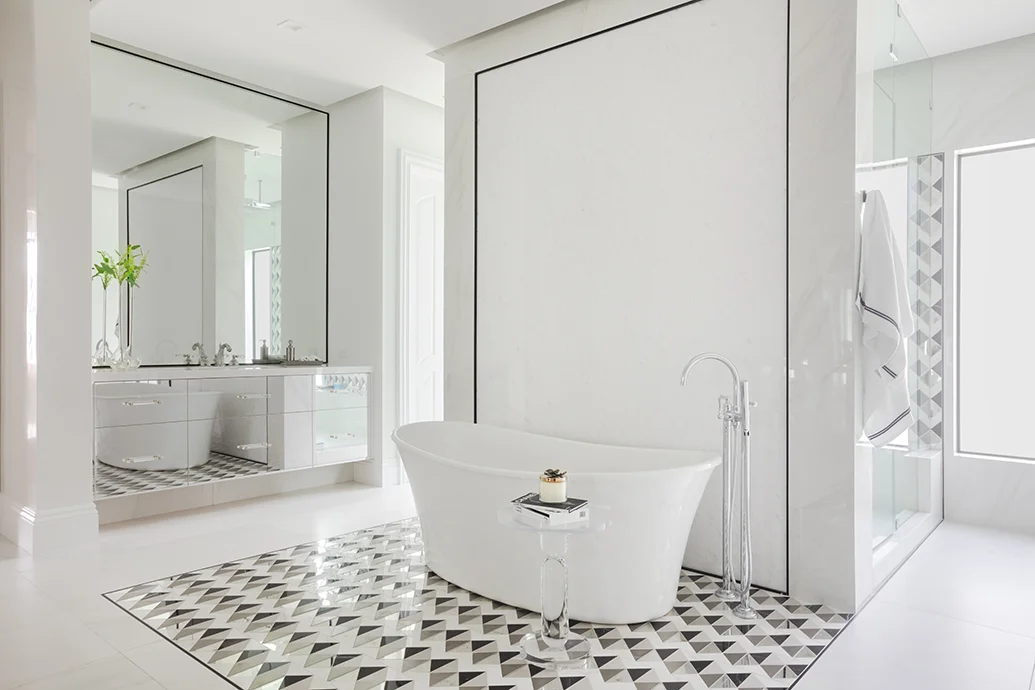 High-end transitional master bathroom in Boca Raton Florida