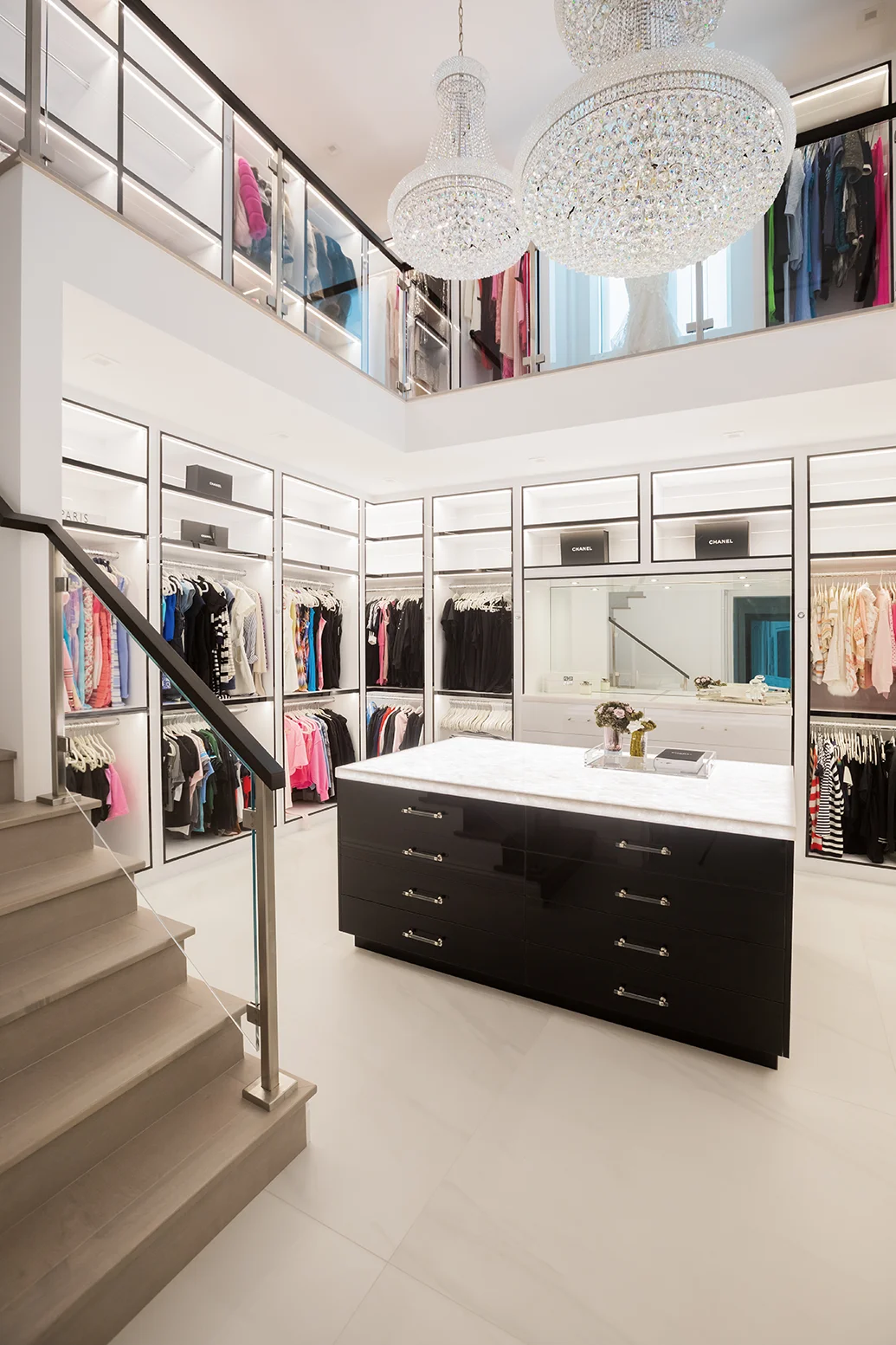 Luxury walk-in closet design in Boca Raton transitional residence