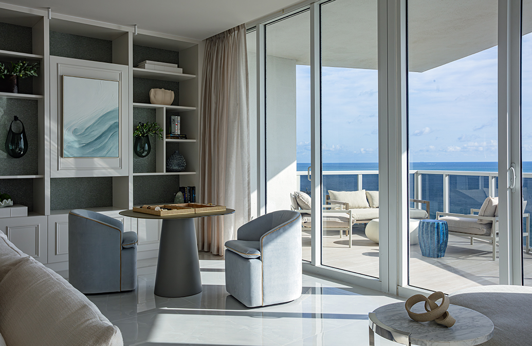 Physical material sample package including wood, stone, and fabrics for remote condo renovation approvals.