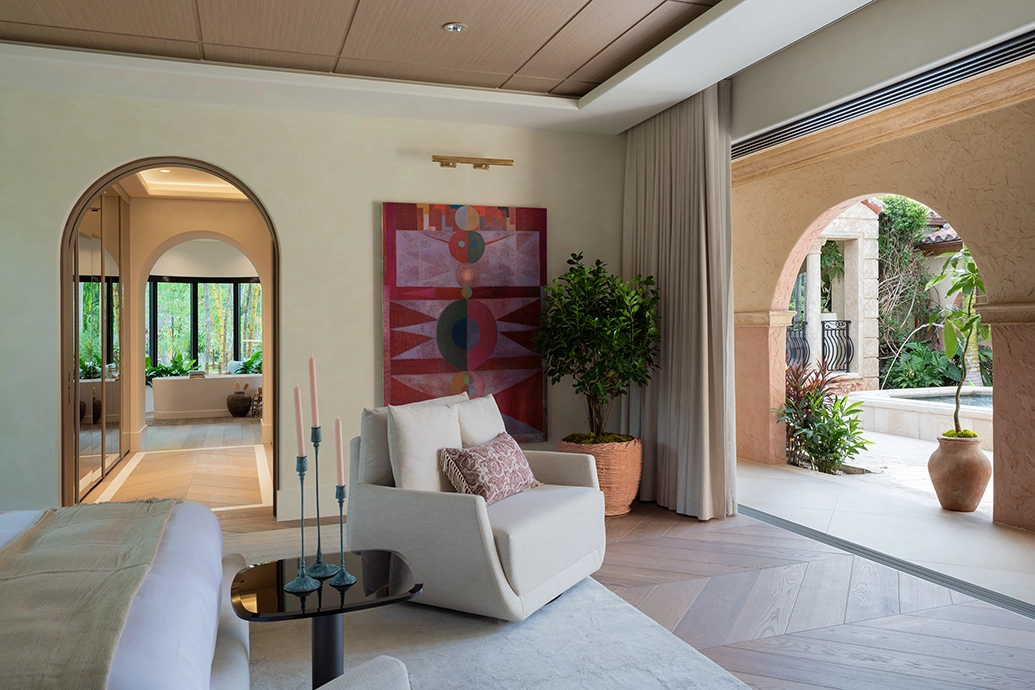 Mediterranean-inspired plaster and stone interior Miami style design